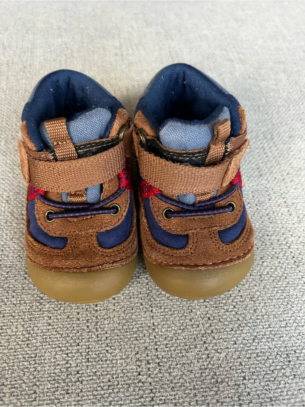 Kids Brown and Navy Trail Sneakers - Comfortable Velcro Closure Stride Rite